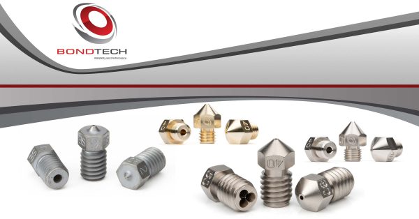 Banne with Bondtech logo and four trios of different nozzles